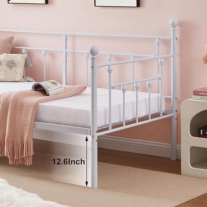 VECELO Daybed Frame, Twin Size Metal Platform Bed with Headboard,Heavy Duty Steel Slats Support for Living Room Bedroom Guest Room, Easy Assembly