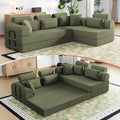 106" L-Shaped Modular Boneless Couch, 2-Piece System (2×70.87"), Convertible Sectional to 141.7" Straight Sofa, Corduroy Couch in a Box, Headrest & Back Pillows for Living Room, Olive Green