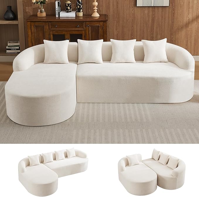 105.5" Boneless Curved Couch, L Shaped 4-Seater Cloud Couch with Deep Seat Chaise, Oversized Curved Sofa, Chenille Modular Sectional Couches for Living Room, No Assembly, Beige