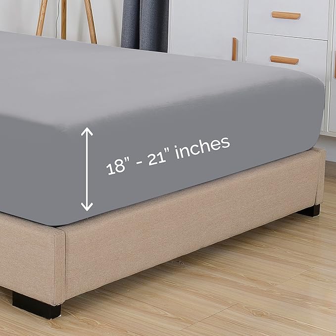 Elegant Comfort 1500 Premium Hotel Quality 18-21 Inches Deep - Extra Deep Pocket Single Fitted Sheet for High Mattress, Luxury and Softest, Smart Pocket - Wrinkle Free, Queen, Gray