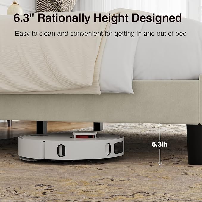 Novilla King Size Bed Frame, King Bed Frame with Headboard, Velvet Upholstered Wing Side Headboard, No Box Spring Needed, Heavy Duty Feet, Easy Assembly, White Velvet