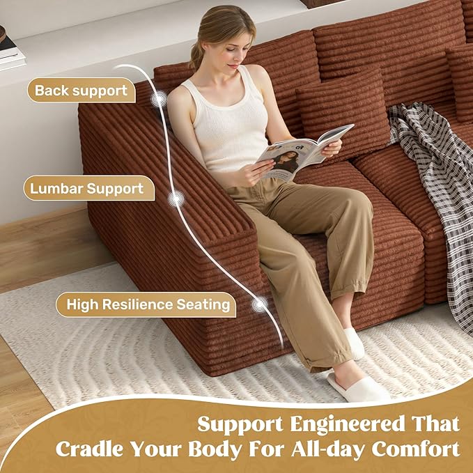 110" Modular Sectional Sofa Couches, Cloud Couches for Living Room, Boneless Sofa with Deep Seat,L-Shape Couch with Chaise,No Assembly Required,Brown,1 PCS