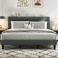 Fluest King Size Bed Frame, Platform Bed Frame with Velvet Upholstered Headboard, No Box Spring Needed, Sturdy Metal Support, Noise Free, Easy Assembly, Grey