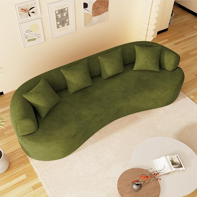 107" Curved Sofa for Living Room, Modern Chenille Cloud Couch Sofa, Luxury Plush Extra Deep 4-Seater Oversized Boucle Couch for Small Spaces, Apartment‌, No Assembly Required, Green