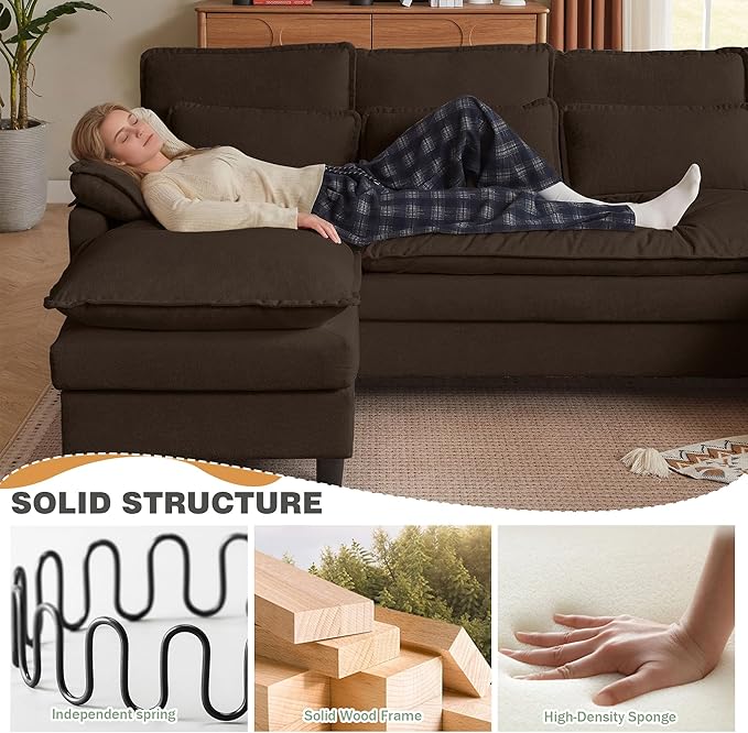 105" Convertible Sectional Sofa, U Shaped Comfy Cloud Couch with Double Chaise and Padded Armrests, Modern Upholstered 4 Seater Sofa for Living Room, Apartment, Office, Coffee