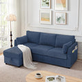 79" L Shaped Couch with Storage Ottoman, 3 Seater Corduroy Sofa with 2 Pillows and Storage Pockets, Small Modern Couches for Living Room, Apartment, Small Spaces, Home Office, Navy Blue
