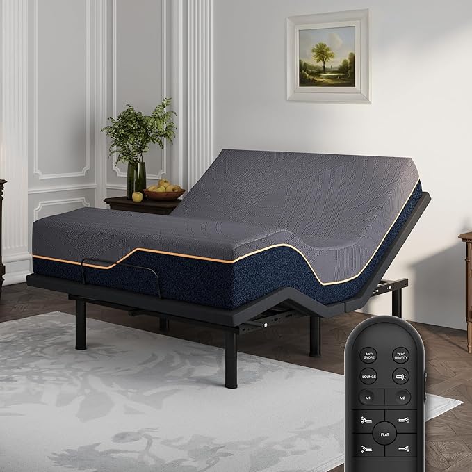 Dyonery Queen Adjustable Bed Frame with Mattress, 14 Inch Copper-Gel Memory Foam Mattress Bed in a Box, Wireless Remote Head & Foot Incline Bed Base, Zero Gravity, 750lbs Lift Capacity