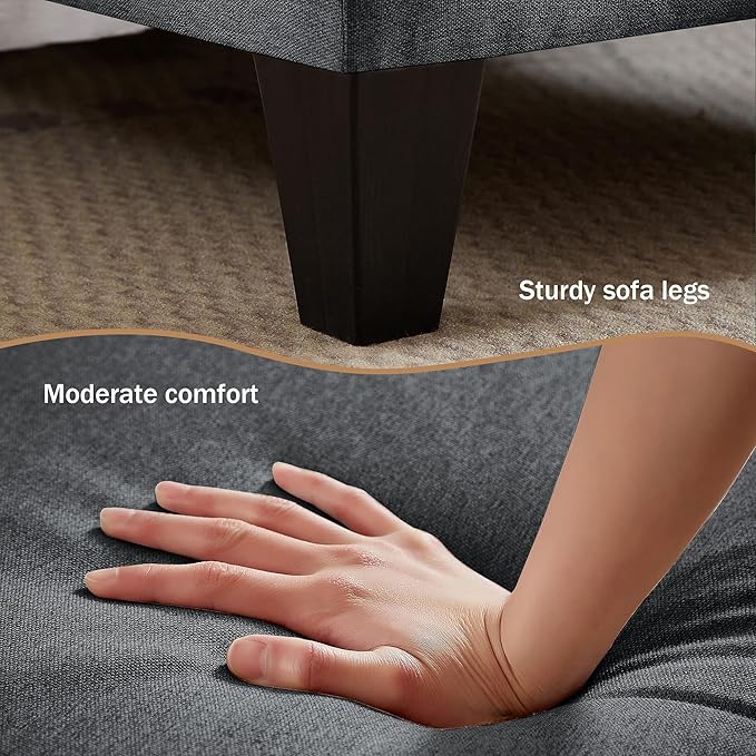 111" Sectional Couch for Living Room, Modern Polyester Fibre U Shaped Sofa Couches with Double Chaise, Upholstered 4 Seater Sofa for Living Room, Apartment, Office, Dark Grey