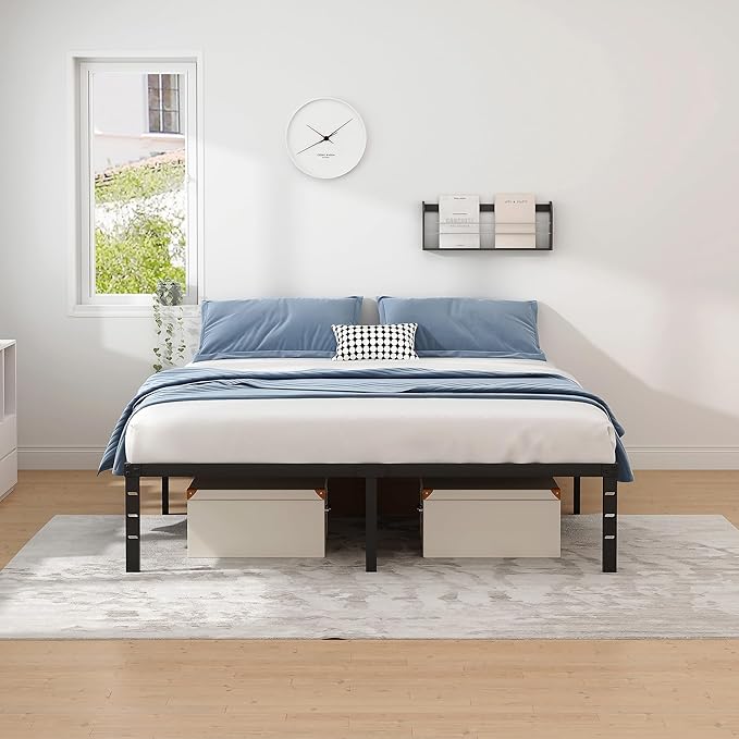 NEW JETO Metal Bed Frame,Full Size Bed Frame with Storage Space,Heavy Duty Sturdy Mattress Foundation,Easy Assembly,No Box Spring Needed, Black,18 Inch,Full
