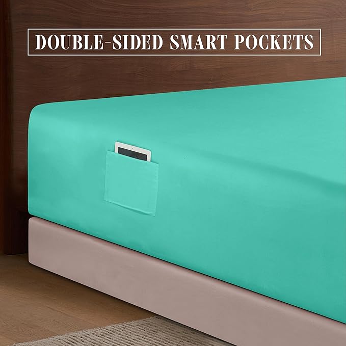 Elegant Comfort 1500 Premium Hotel Quality 18-24 Inches Deep - Extra Deep Pocket Single Fitted Sheet for High Mattress, Luxury and Softest, Smart Pocket - Wrinkle Free, Full, Paradise Teal