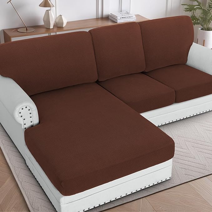 H.VERSAILTEX Sectional Couch Covers 3 Pieces Sofa Seat Cushion Covers L Shape Separate Cushion Couch Chaise Cover for Both Left/Right Sectional Couch (Seat Only: 1 Chaise + 2 Sofa, Burnt Brick)