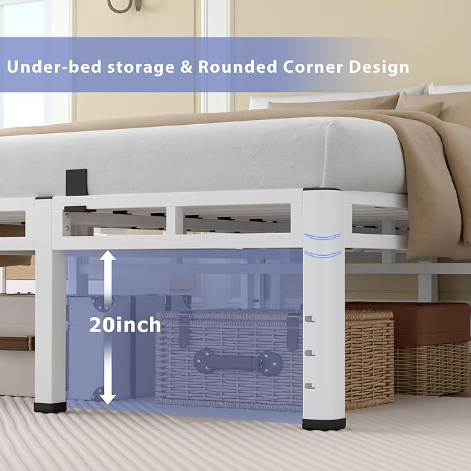NKZ 24 Inch King Size Bed Frame, Metal Bed Frame & Box Spring 2 in 1 Platform with Round Corner Legs, 4000Lbs Heavy Duty Metal Frame, Mattress Slide Stopper, Headboard Hole, Noise-Free, Easy Assembly