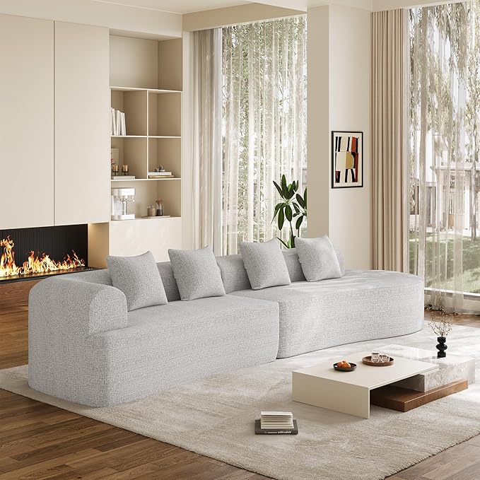 147" Oversized Sectional Sofa for Living Room, Large Modern Chenille Curved Cloud Couch, Luxury Plush 6-Seater Extra Deep Seat Boucle Boneless Couch, No Assembly Required, Beige White