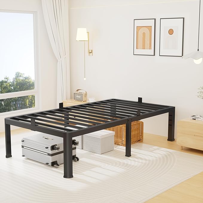 14 Inch Twin XL Bed Frame, Metal Platform Bed Frame with Round Corner Legs, 3500 lbs Heavy Duty Steel Slats Support, No Box Spring Needed, Noise Free, Easy Assembly, Black
