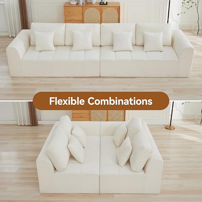 140''Modular Sectional Couches for Living Room, Cloud Boneless Compressed Sectional Sofa, Oversized 4 Seater Upholstered Memory Foam Sofa, No Assembly, Chenille Beige