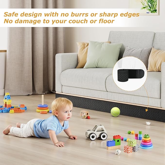 Under Couch Blocker 5 in x 13 ft, Adjustable Elastic Sofa Blocker to Prevent Kids and Pets Toys, Strap Barrier Gap Bumper Couch Guards for Bottom Standard Sofa, Bed, Furniture with Straight Legs