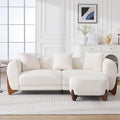 87" Sherpa Boucle Cloud Couch with Ottoman, Modern 3 Seater Sofa with Solid Wood Legs 25" Extra Deep Seat Comfy Thick Cushion Upholstered Sofa Couches with 3 Pillows for Living Room, White