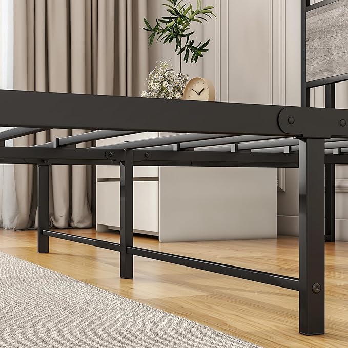BOFENG Full Size Bed Frame with Storage Headboard/Charging Station,Heavy Duty Metal Platform Bed Frame Full,Reinforced Steel Slats Support,No Box Spring Needed,Noise Free,Grey