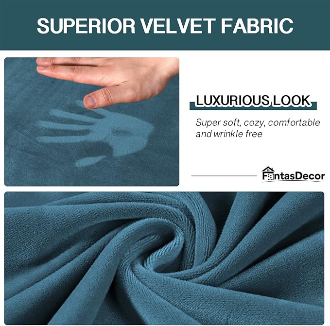 FantasDecor 3 Piece Sofa Covers Velvet for 2 Cushion Couch Stretch Loveseat Slipcover with Individual Seat Elastic Furniture Protector for Pets (Loveseat,PeacockBlue)