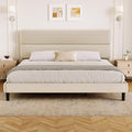 GRUSIGN King Size Platform Bed Frame with Velvet Headboard, Adjustable Height Wooden Slats Support, Upholstered Mattress Foundation, Fits Mattress or Mattress with Box Spring, Easy Assembly, Beige