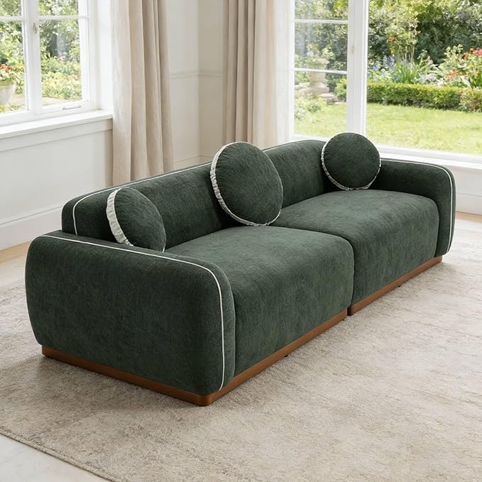 90.94'' Modern Sofa- 3 Seater Sofa, Comfy Sofa Couch with Extra Deep Seats, Upholstered Boucle Couch for Living Room Apartment Lounge (Green)