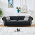 Comfortable Straight-Row Sofa with 2 Pillows,87" Refined Velvet 3 Seat Sofa with Roll Armrest & Nailhead,Sturdy Structure Upholstered Couch for Apartment,Office,Reception Area,Black