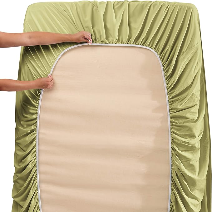 Hearth & Harbor Extra Deep Pocket King Size Sets - Fits Mattress 18-24 Inches Deep - Extra Deep Pocket Sheets - 6 Piece King Size - Sage