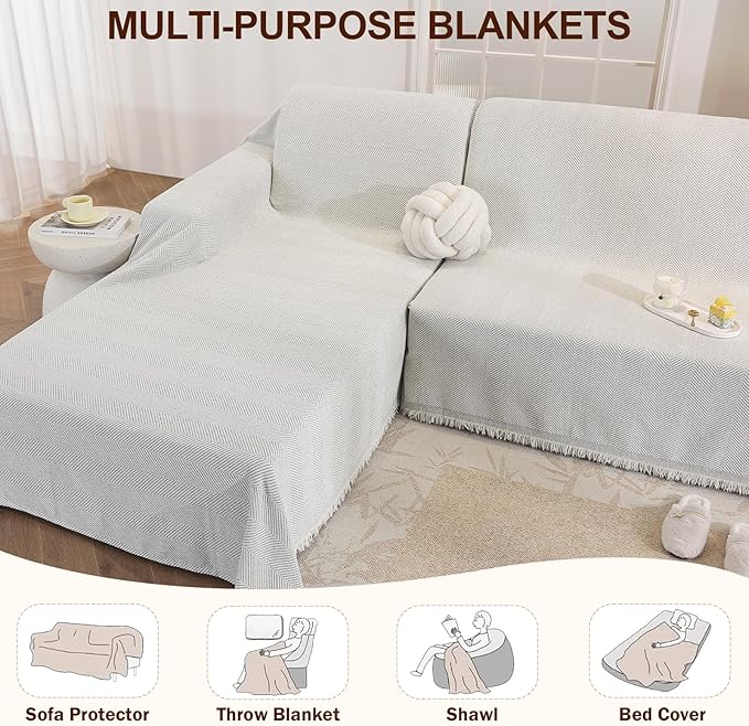 OstepDecor Sectional Couch Covers 2 Pieces, L Shaped Couch Cover Blanket, Sectional Sofa Cover Washable, Chaise Lounge Sofa Slipcovers Pet Furniture Protector for Dogs (71"x118"+71"x118", Beige)