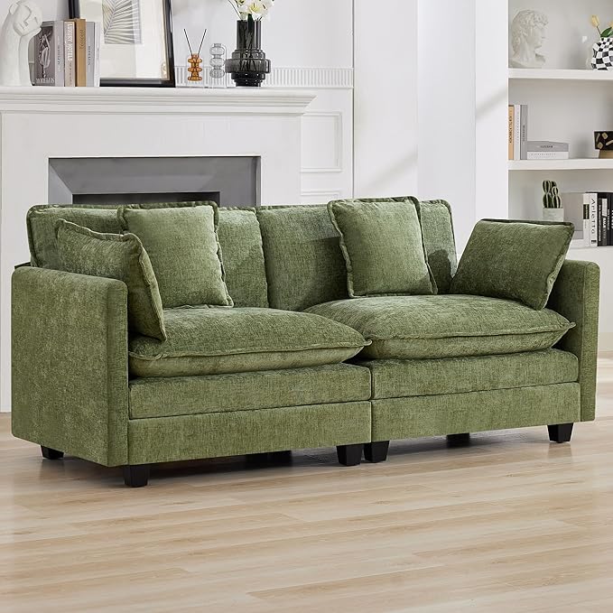 76'' Cloud Deep Seat Loveseat, Upholstered Chenille Modular 2-Seats Sectional Sofa Couch, Modern Comfy Settee Loveseat for Living Room Set, Small Apartment, Green