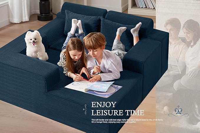 HABUTWAY Sectional Couches for Living Room,No Assembly L Shaped Couch 105" Modular Sectional Sofa Couch with Deep Seat,Cloud Couches Furniture Sets for Apartment,Corduroy (Blue, Left Facing)