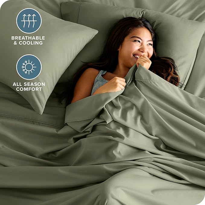 Bare Home Twin Sheet Set - 1800 Ultra-Soft Microfiber Twin Bed Sheets - Double Brushed - Deep Pockets - Easy Fit - 3 Piece Set - Bedding Sheets & Pillowcases (Twin, Sage)