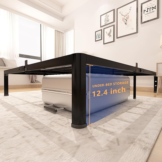 yookare 14 Inch Full Metal Platform Bed Frame with Round Corner and Mattress Retainers, 3500lbs Heavy Duty Steel Slats Support, No Box Spring Needed, Easy Assembly, Noise Free