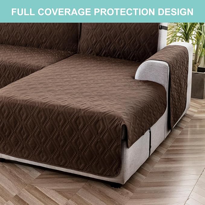 Genina Sectional Couch Covers for Dogs L Shaped Sofa Covers Chaise Lounge Cover Reversible Couch Covers for Sectional Sofa L Shape Furniture Protectors Cover for Pets, Kids (Chocolate, Small)