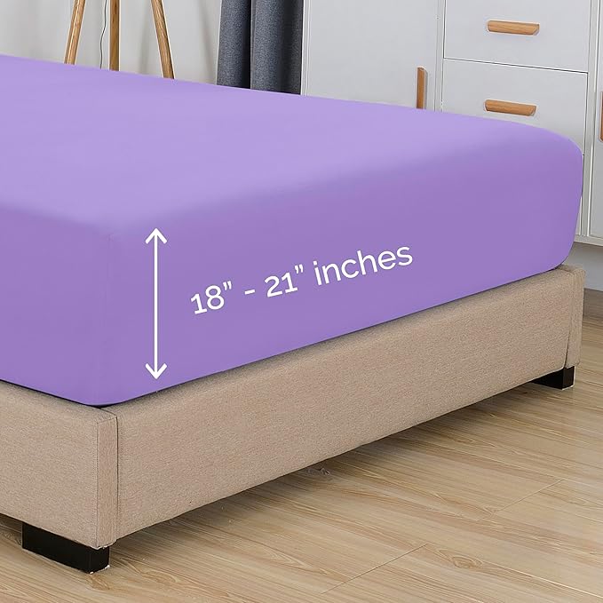 Elegant Comfort 1500 Premium Hotel Quality 18-21 Inches Deep - Extra Deep Pocket Single Fitted Sheet for High Mattress, Luxury and Softest, Smart Pocket - Wrinkle Free, Full, Lilac
