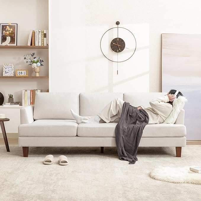Mid Century Modern Couches for Living Room, 89" Comfy Couch Sofa with 3-Seater Deep Seats, Upholstered Sofas for Living Room, Office Apartment, Bedroom, Beige