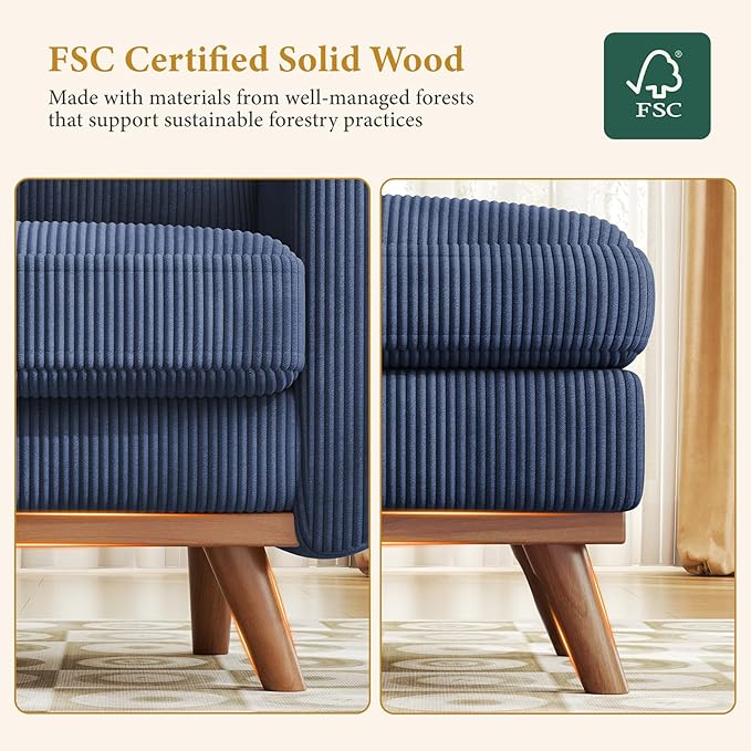 Vesgantti 38.5" Accent Chair with Movable Ottoman, Comfy Corduroy Armchair with Spring Cushion, Reading Chair with Ottoman, Modern Single Sofa for Living Room, Bedroom and Apartment, Dark Blue