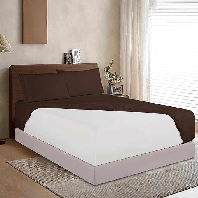 Elegant Comfort 1500 Premium Hotel Quality 18-24 Inches Deep - Extra Deep Pocket Single Fitted Sheet for High Mattress, Luxury and Softest, Smart Pocket - Wrinkle Free, Queen, Chocolate Brown