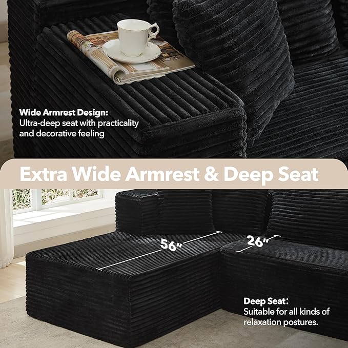 Garvee Modular Sectional Sofa Cloud Sectional Couch, 106" Comfy Fluffy L Shaped Couches for Living Room,Oversized Sofa Sleeper with Deep Seat, No Assembly Required
