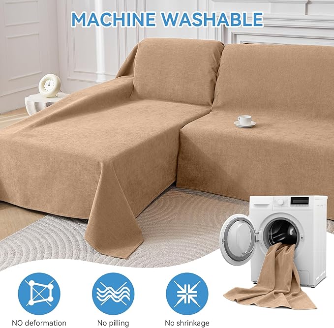 Deep Dream Sectional Couch Covers, 2 Pieces 100% Waterproof L Shaped Sofa Cover, Non Slip Couch Cover for Dogs Cats Washable, Pet Friendly Sofa Slipcovers Furniture Protector (X-Large, Brown)