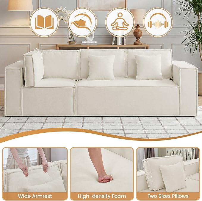 108'' Comfy Chenille Boneless Couch, Oversized Modular Sectional 3 Seater Sofa, Modern Deep Seat Corner Cloud Compressed Couch, No Assembly Sleeper Sofa with Chaise for Living Room, Beige
