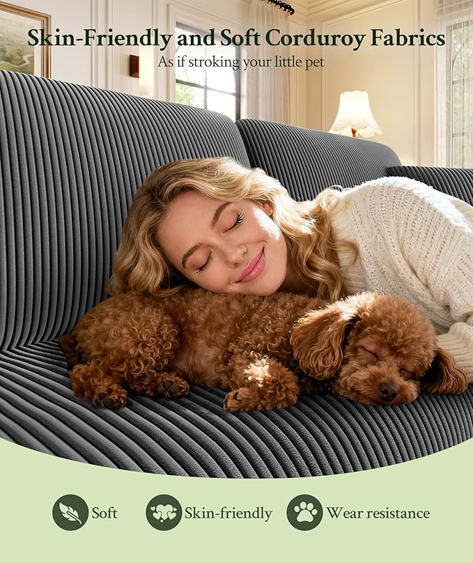 70.2" Couches for Living Room, Comfy Grey Couch 7.1" Extra Thick Cushion, Sofas for Living Room Tool-Free Setup, Loveseat Sofa 705lbs Support, Corduroy Couch for Bedroom, Apartment, Office