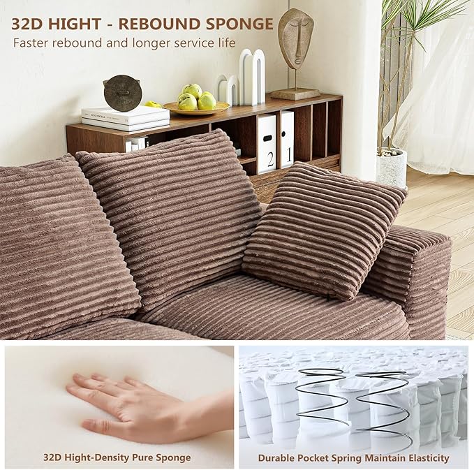 104.3“ Modular Sectional Cloud Couch, Boneless Couches for Living Room, 3 Seater Modern Lounge Couch, No Assembly Required, Brown