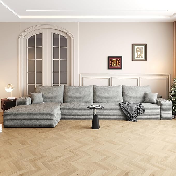136" Sectional Couches for Living Room Cloud Couch Sofa with L-Shape Upholstered Boneless Couchs Modern Modular Sectional Couch with Chaise (Grey, 136" Left Facing Chaise+3Seaters)