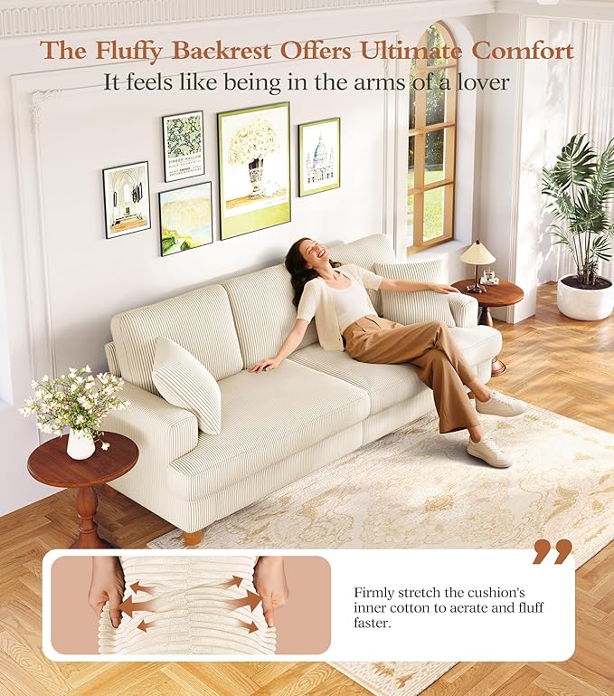 Kidirect 87in L Shaped Couch, Modular Sofa No Tool Assembly, Comfy Sectional Couches for Living Room 21in Deeper Seats, Corduroy Sofas for Living Room with 2 Pillows, Loveseat Sofa Set, Beige Couch | Comfy Corduroy, Oversized 87in Couch, 850LB Tough, T...
