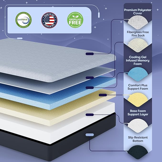 Celestial Sleep 10 Inch Queen Mattress, Made in The USA, CertiPUR-US®, Oeko-Tex®, and Fiberglass-Free™ Certified Cooling Bed, Gel Memory Foam Mattress in a Box - Medium