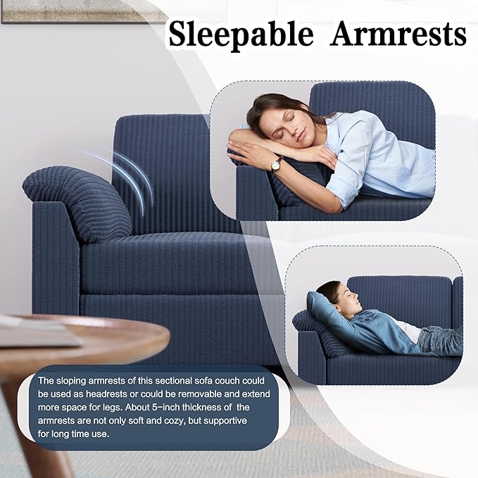 Meilocar Sectional Sofa Couch for Living Room, 79" Sectional Couches with Ottoman, L Shaped Couch with Armrests Side Storage Pockage, Small Sofa Couches for Apartment, Blue