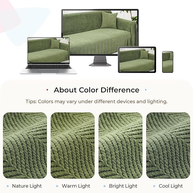 Sectional Couch Covers 2 Pieces, Chenille L Shaped Couch Cover Blanket for Sectional Sofa with Herringbone Pattern Washable Sofa Slipcovers (XX-Large: 71" x 118" + 71" x 118", Green)