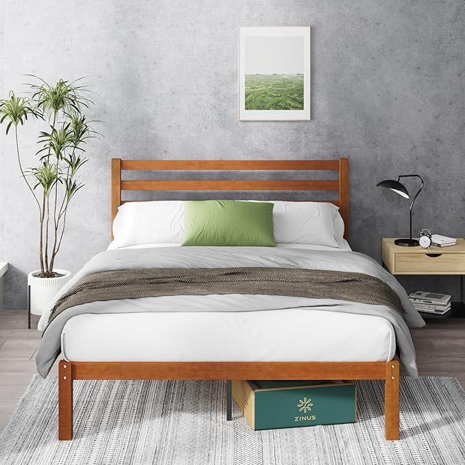 Zinus Leah Bamboo Platform Bed Frame with Headboard, No Box Spring Needed, Wood Slat Support, Easy Assembly, Full