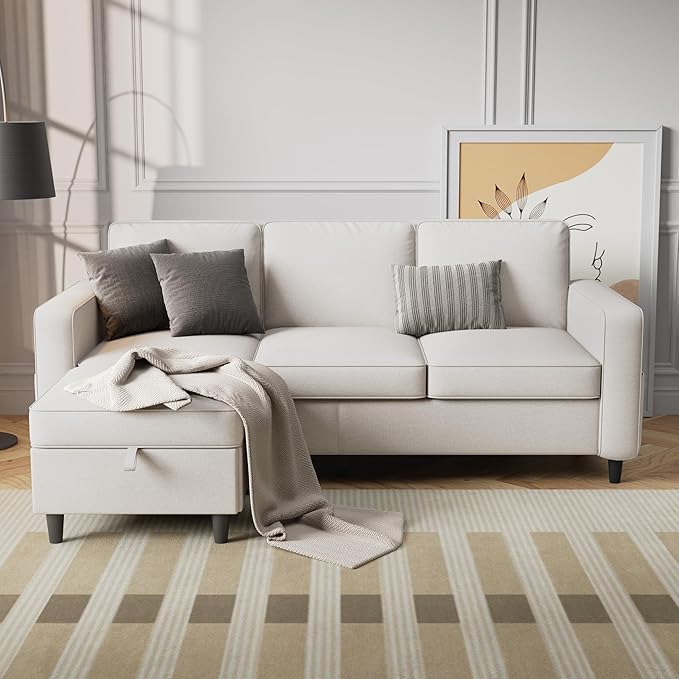 78" Sectional Sofa Couches for Living Room, Convertible L Shaped Couch with Storage Ottoman, Deep Seat Pet-Friendly Linen Fabric Sofa Set for Small Space, Apartment, Dorm