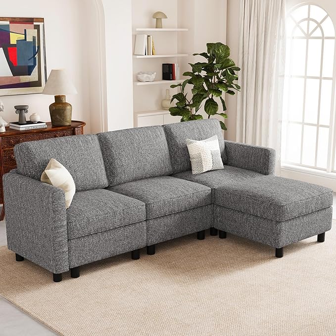 Belffin 84.3" 4 Seats L Shaped Couch Modular Sectional Sofa Washable Sectional Couches for Living Room Comfy Couches with Storage Seat Couch Sofas with Chaise,Grey